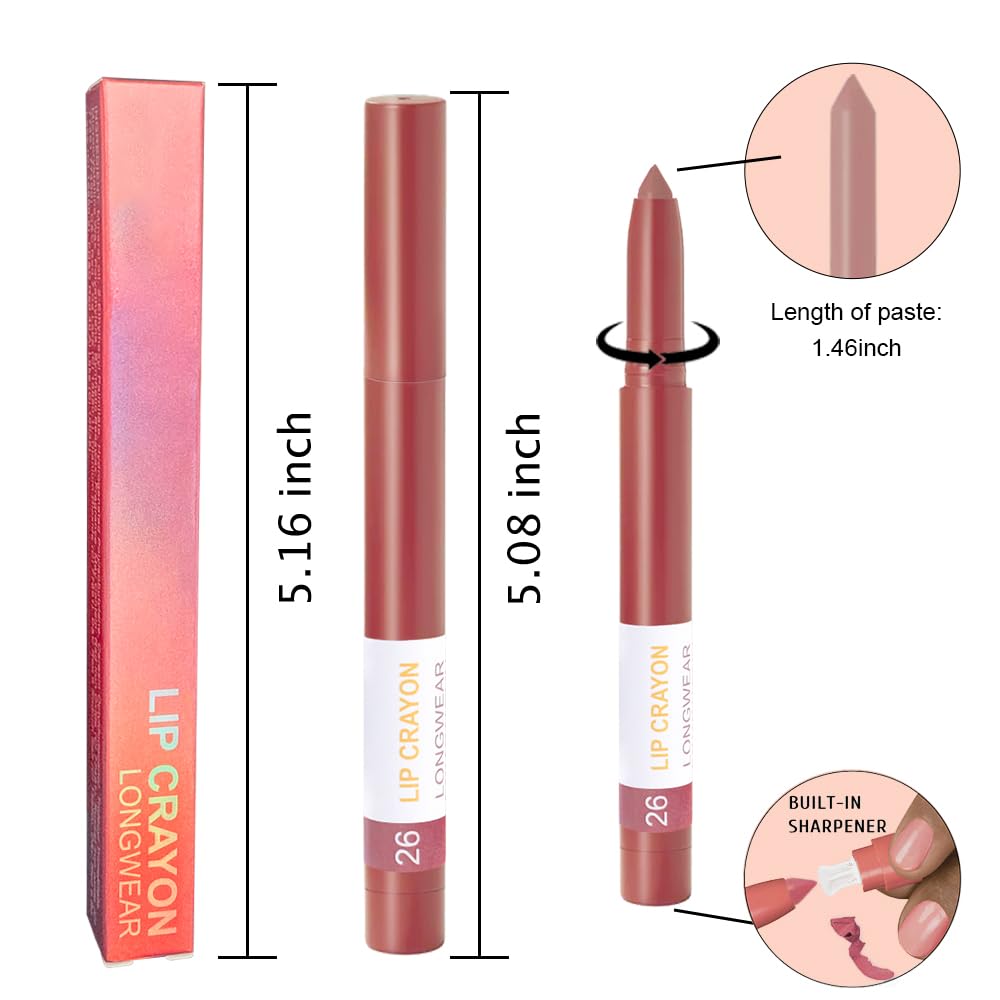 BINGBRUSH Lip Crayons Matte Longwear Lipstick Pack Set,Moisture Smooth Lipliner With Built-in Sharpener Ultimate Super Stay Ink Lip Crayon for Makeup- Waterproof Velvet Lipgloss Lip Stain(26#Salmon)