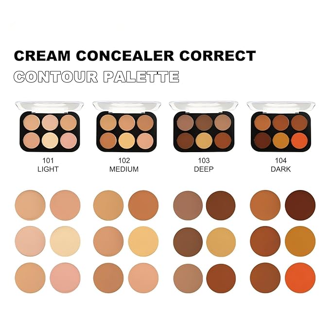 Corlo Contour Palette Concealer Correct, 6 Colors Cream Concealer Full Coverage Foundation Palette for Dark Circles Makeup (Medium)