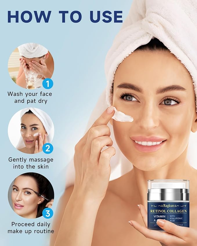 Retinol Cream for Face, Collagen Neck Creams for Tightening and Firming, Anti Aging Day & Night Facial Moisturizer for Women & Men, Instant Face Lift Wrinkle Cream 3.4 fl. oz.
