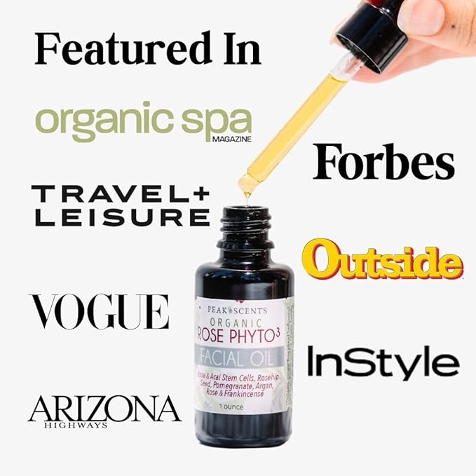 Organic Rose Phyto Facial Oil - Rosehip and Argan Oil Infused with Rose Extract and Frankincense Essential Oil - Ideal for Gua Sha Massage, Anti-Aging Face Oil (1oz)