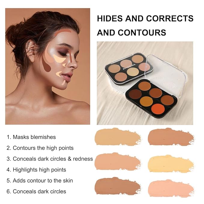 Corlo Contour Palette Concealer Correct, 6 Colors Cream Concealer Full Coverage Foundation Palette for Dark Circles Makeup (Dark)