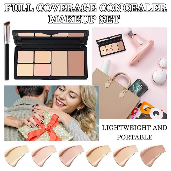 6 Colors Correcting Concealer Cream Contour Palette,Long Lasting Concealer Cream Makeup Palettes with Concealer Brush,Multi-purpose Contouring Liquid Foundation Makeup Kit
