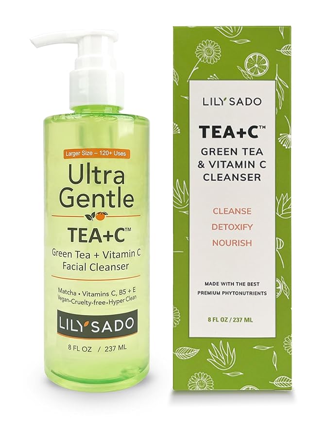 LILY SADO TEA+C⢠Green Tea & Vitamin C Face Cleanser ā Natural Vegan Antioxidant Daily Face Wash with Aloe, Rosehip, Meadowfoam - Gentle Deep Cleansing for Acne, Blackheads, Blemishes. 8 oz