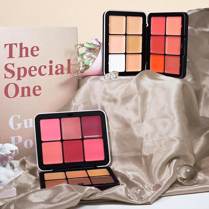 Cream Blush & Concealer Palette, 12 Colors, Long Wearing, Smudge Proof, Blendable Matte Finish, Face Makeup (02)