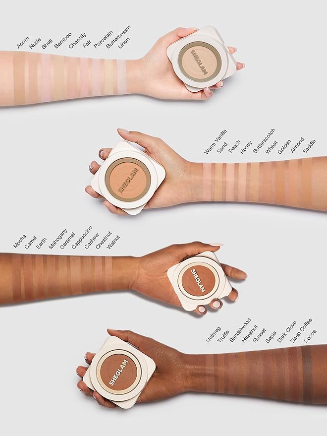 SHEGLAM SKin-Focus Full Coverage Powder Foundation Oil-Control Lightweight Face Pressed Powder Makeup-Porcelain