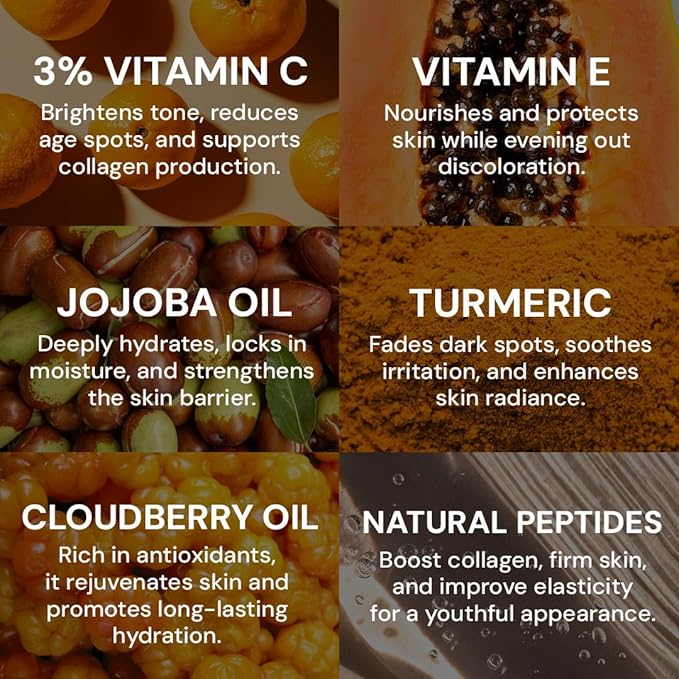 Gleamin Brightening Face Oil with Vitamin C & E, Turmeric, Jojoba & Cloudberry | Hydrating Facial Oil for Radiant Glow, Dark Spots, Fine Lines & Uneven Tone | Skin Brightening for Women & Men, 1 Fl Oz