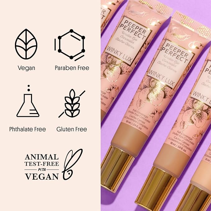 Winky Lux Peeper Perfect Under Eye Concealer, Makeup & Eye Brightener, Full Coverage Concealer for Dark Circles, Color Corrector & Eye Primer, With Collagen, Hyaluronic Acid & Vitamin E (Deep Plus)