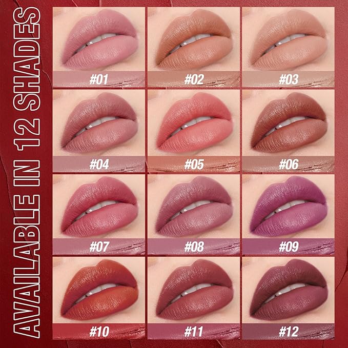 Jolilab 8Pcs Velvet Matte Lipstick Nude Matte Soft Dark Color Stick High Pigmented Long-Lasting Waterproof Lip Stick Lip Balm Beauty Cosmetics Gift for Girls and Women(7-12+1+5