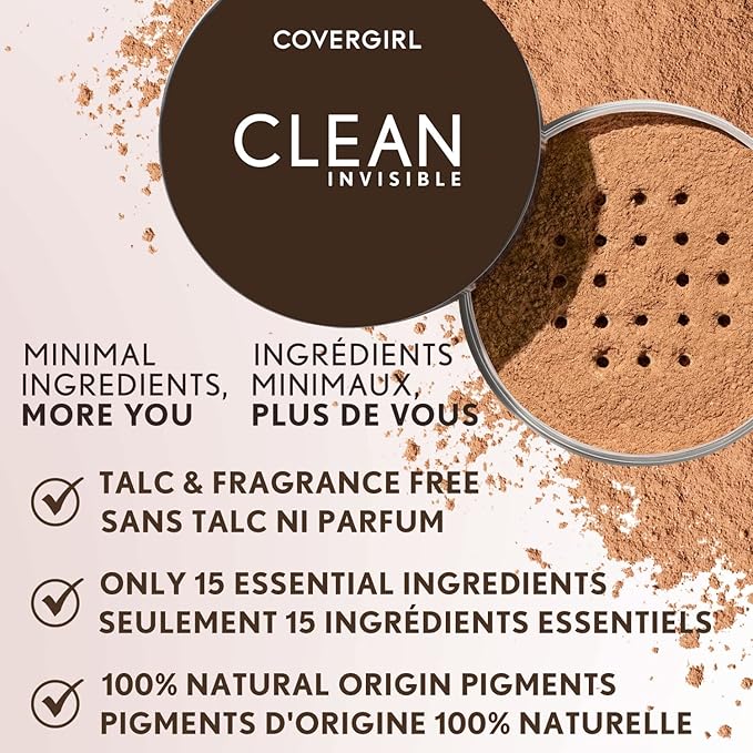 COVERGIRL Clean Invisible Loose Powder - Loose Powder, Setting Powder, Vegan Formula - Translucent Medium, 18g (0.63 oz)