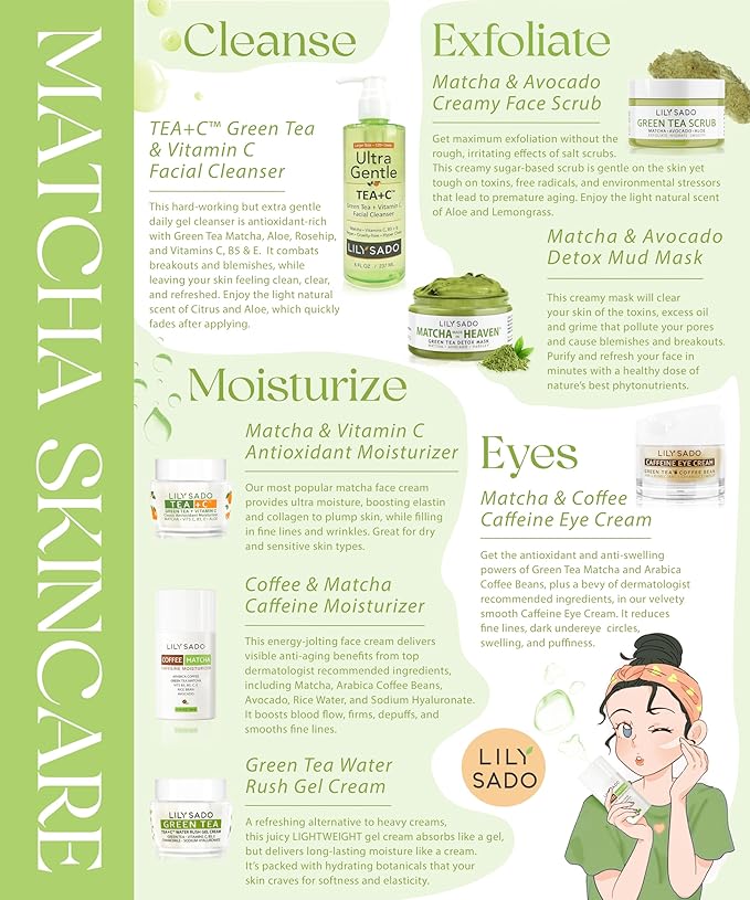 LILY SADO TEA+C⢠Green Tea & Vitamin C Face Cleanser ā Natural Vegan Antioxidant Daily Face Wash with Aloe, Rosehip, Meadowfoam - Gentle Deep Cleansing for Acne, Blackheads, Blemishes. 8 oz