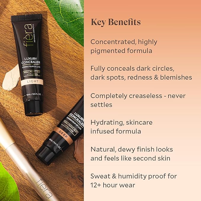 Fièra Luxury Concealer with Anti-Aging - All Day Coverage for Dark Circles, Fine Lines, Wrinkles & Spots - Espresso, 0.5 Ounce
