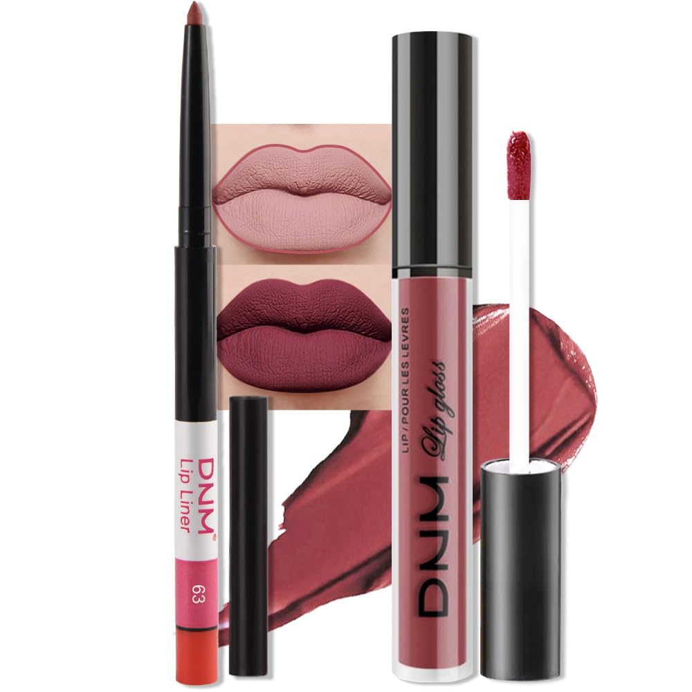 evpct 2Pcs Burgundy Red Matte Lip Liner Lipstick Combo Set for Women, Burgundy Lip Combo Set Liquid Lips Gloss Lipliner Stains Set Long Lasting Waterproof, Lips Makeup 24 Hours labiales originale