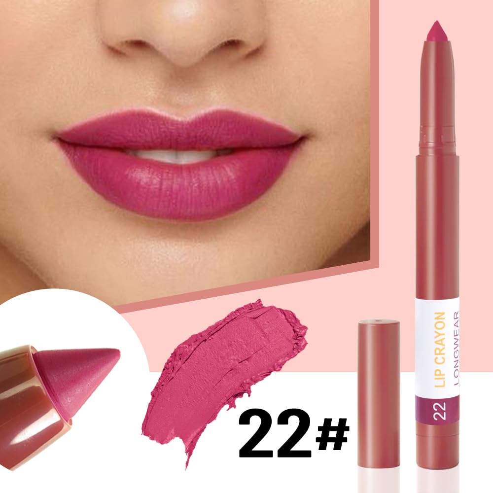 BINGBRUSH Lip Crayons Matte Longwear Lipstick Pack Set,Moisture Smooth Lipliner With Built-in Sharpener Ultimate Super Stay Ink Lip Crayon for Makeup-Waterproof Velvet Lipgloss Lip Stain(22#Maroon)