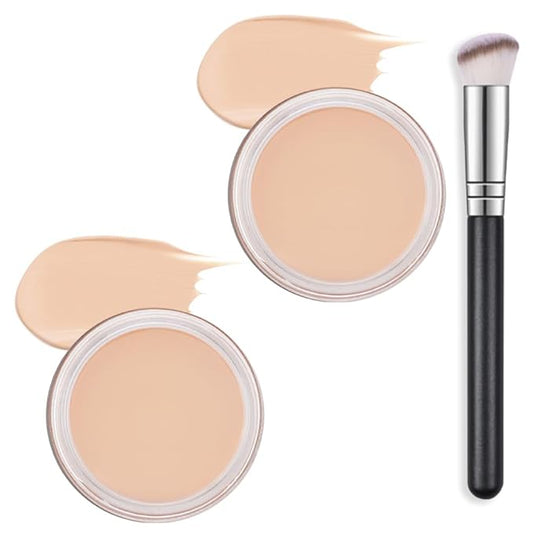 Kaely 2Pcs Pot Concealer Full Coverage Set,under Eye Brightener Concealer for Conceals Dark Circles,Waterproof Foundation Face Makeup Brush Kit,Color Correcting Concealer,02+02