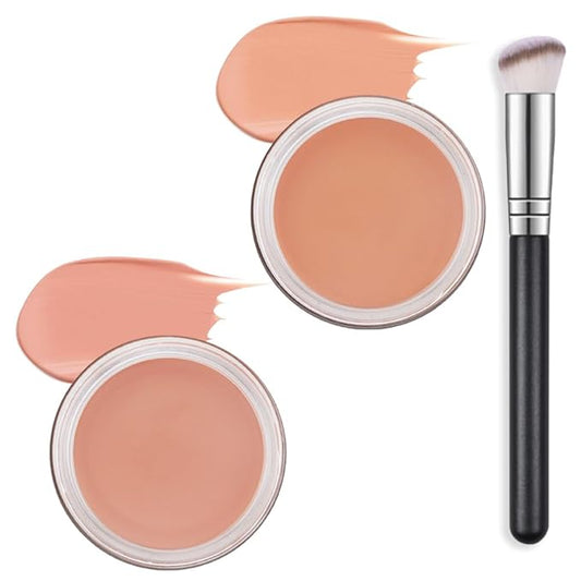 Kaely 2Pcs Pot Concealer Full Coverage Set,under Eye Brightener Concealer for Conceals Dark Circles,Waterproof Foundation Face Makeup Brush Kit,Color Correcting Concealer,05+06