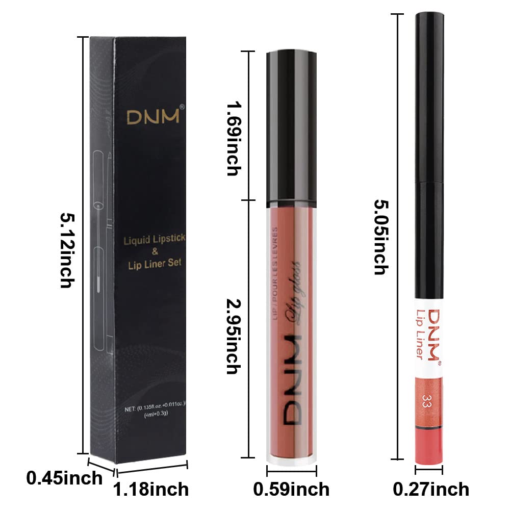 evpct 2Pcs Reddish Brown Neutral Color Lip Liner and Matte Lipstick Makeup Sets Vegan Lipstick Lip Liner and Gloss Set Lip Stain Long Lasting Waterproof 24 33#