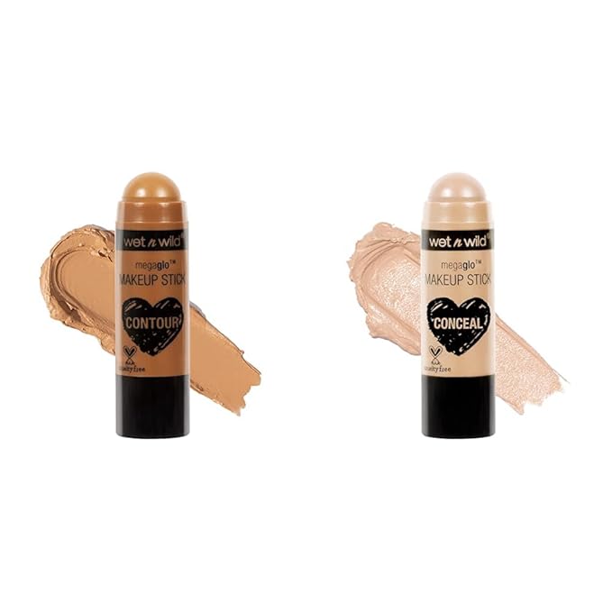wet n wild MegaGlo Makeup Stick Conceal Contour Brown Oak's On You 1.1oz & Nude For Thought Versatile Cheek Color