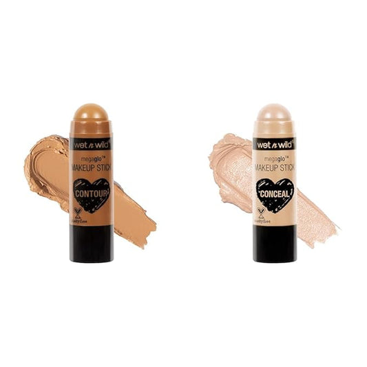 wet n wild MegaGlo Makeup Stick Conceal Contour Brown Oak's On You 1.1oz & Nude For Thought Versatile Cheek Color