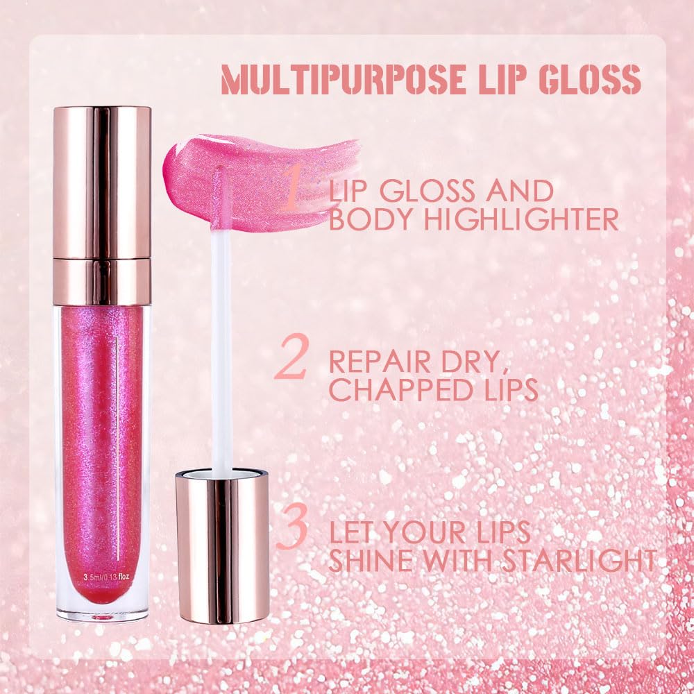 evpct 1Pcs Blush Red Pearlescent Chameleon Shimmer Glitter Lipstick Lip Gloss, Long Lasting Waterproof Glitter Metallic Sparkly Glossy Lip Gloss Tint Liquid Lipsticks Set Lip Stain Makeup for Women