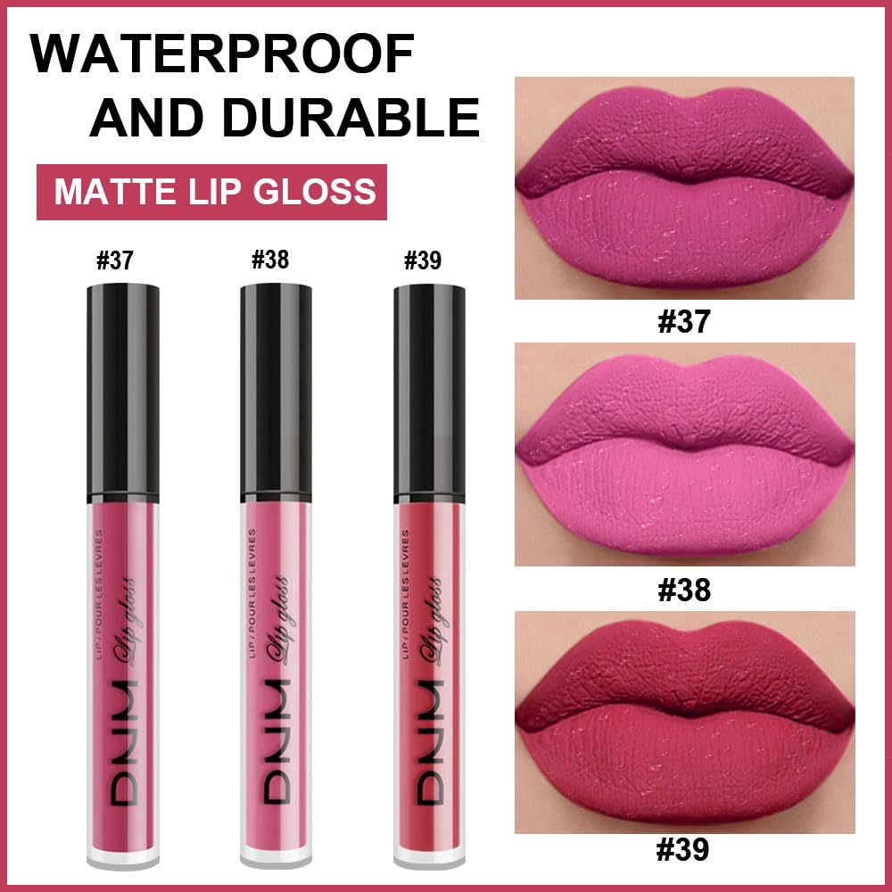evpct 3Pcs Rose red plum Warm pink Deep cranberry Matte Liquid Lipstick Set for Women 24-hour Matte Lipstick Lip Stain Gloss Long Lasting 24 Smudge Waterproof labiales mate larga duracion 24