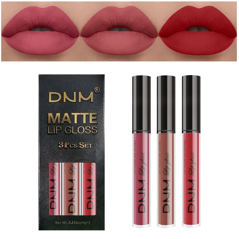 evpct 3Pcs Mauve Neutral Light Rosey Nude Blue Red Matte Liquid Lipstick Lip Stain Sets for Women Long Lasting 24 Hours Lipstick Light Skin labiales matte larga duracion 24 matenhoras originales
