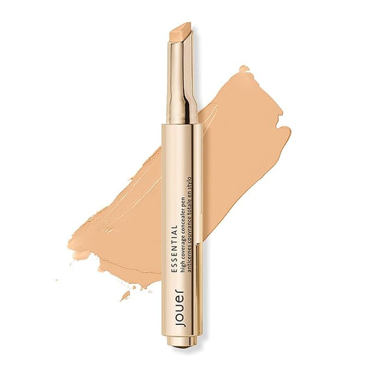 Jouer Essential High Coverage Concealer Pen - Under Eye Concealer for Dark Circles - Brightening Makeup for Eye Circles - Color Corrector Eye Primer with Hyaluronic Acid and Vitamin E