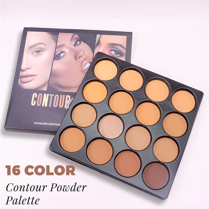 Professional Light Medium Brown Contour Highlight Palette,Multiple Full Coverage Makeup Palet for Correcting, Easy Blending, Long-lasting formula, Sculpt & Highlighting,Matte and Shimmer Finish, 16A