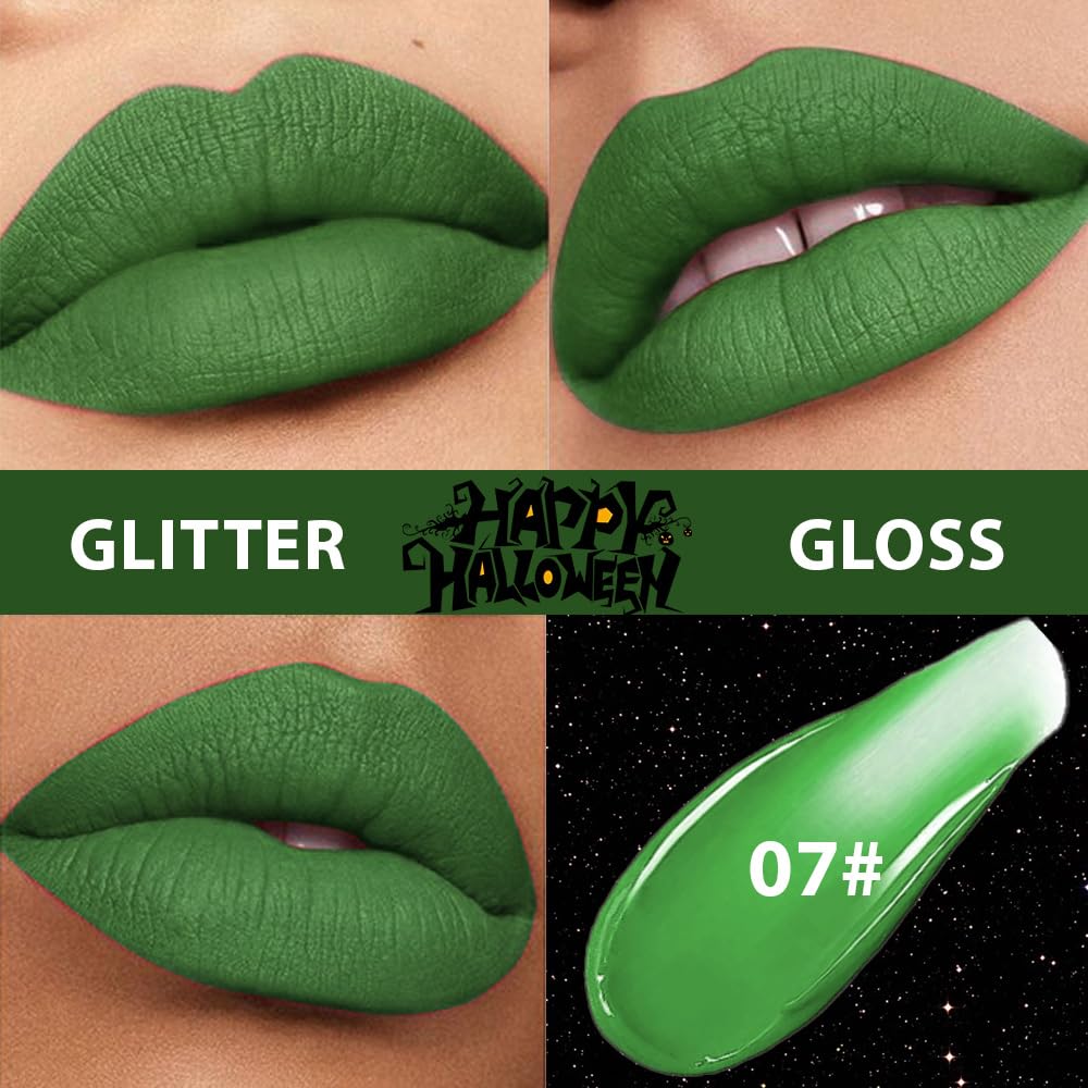 Green Metallic Lipstick for Women,Matte Sparkling Liquid Lipstick,Long Lasting Waterproof Lightweight Comfortable Non-Drying Bold Dark Lip Gloss for Gothic Stage Makeup,Cruelty Free
