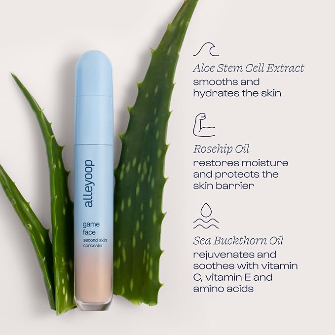 Alleyoop Game Face Concealer Makeup, Lightweight to Medium Buildable Coverage Under Eye Concealer, For Blemishes, Crease-proof and Hydrating with Aloe Stem Cell, Smooth Second Skin Finish - MVP