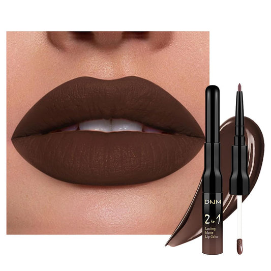 evpct 1Pcs Dark Deep Brown Chocolate Matte Lip Liner and Liquid Lipstick Stain Makeup Set for women, Long Lasting Smudge Proof Lipstick labiales matte mate larga duracion listip 24 hours originales,06
