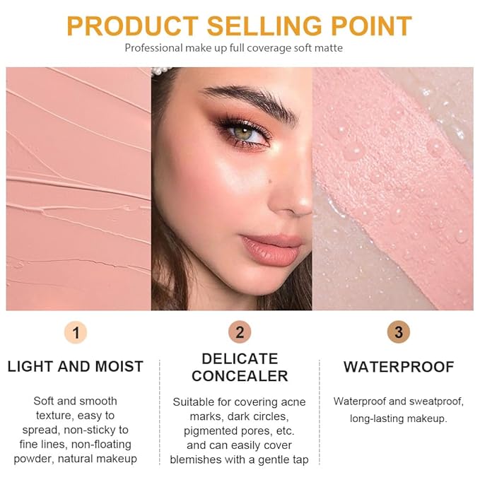 Kaely 2Pcs Pot Concealer Full Coverage Set,under Eye Brightener Concealer for Conceals Dark Circles,Waterproof Foundation Face Makeup Brush Kit,Color Correcting Concealer,02+04