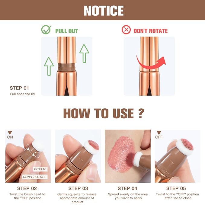 MEICOLY Grey Liquid Contour Beauty Wand,Bronzer Stick with Cushion Applicator,Cream Contour for Women and Girl,Long Lasting Smoothly Moisturizng Super Silky, Cruelty-free,01