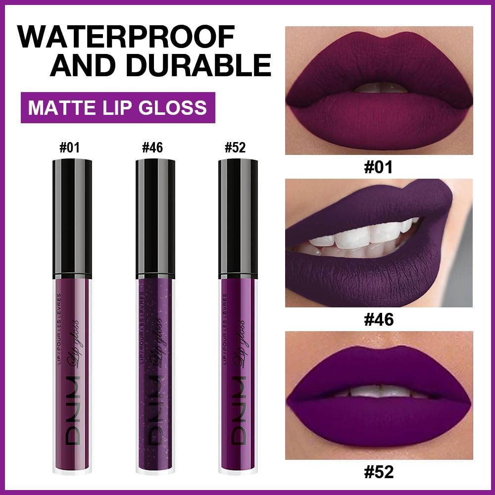 evpct 3Pcs Burgundy Red Dark Purple Matte Liquid Lipstick Lip Stain Sets for Women, Matte Lipstick Long Lasting Waterproof Permanent 24 Hours original, Magic Lip Sticks Pack for Halloween Daily Makeup