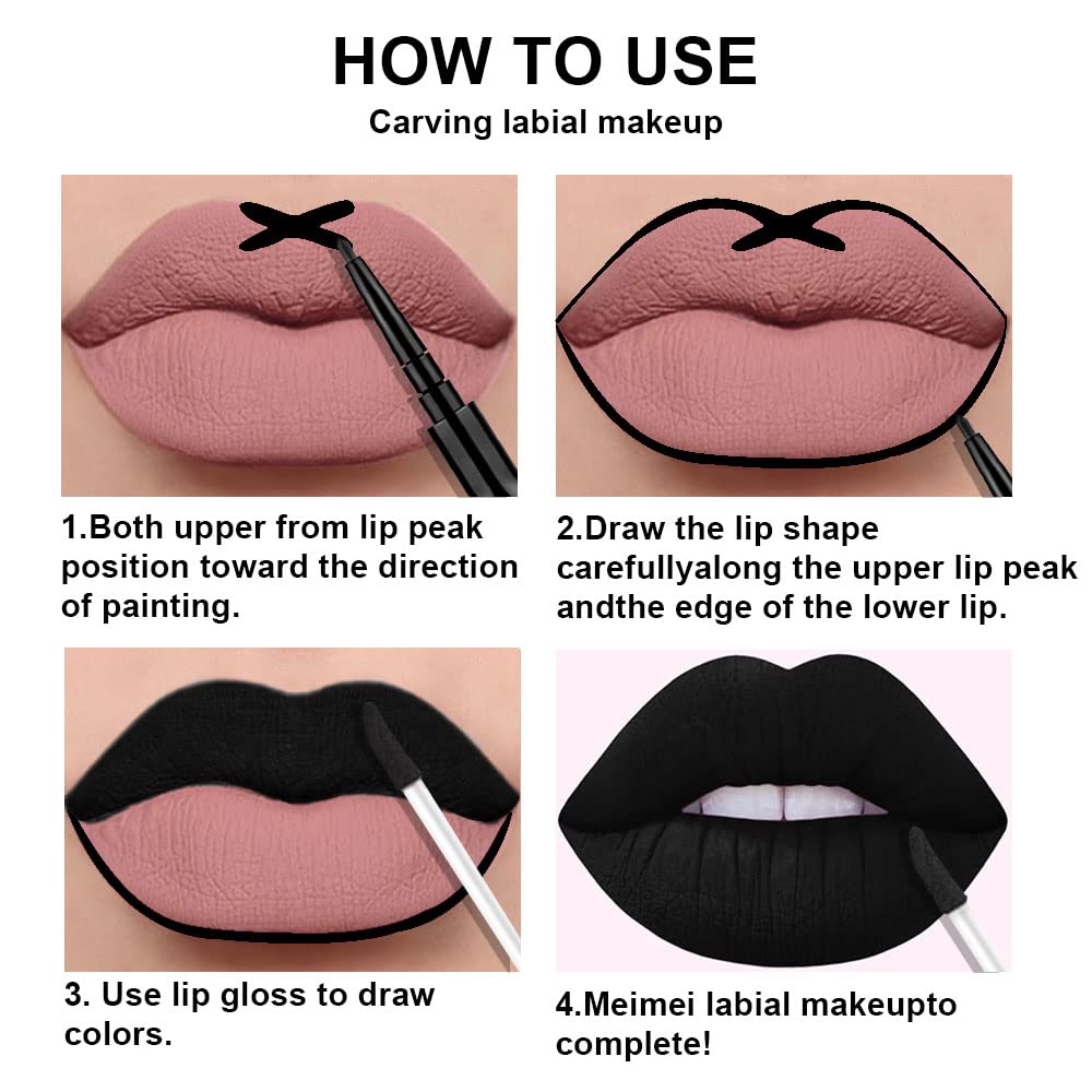 evpct 3Pcs Dark Black Purple Royal Blue Matte Lip Liner and Liquid Lipstick Lip Stain Makeup Set Smudge Proof, 24 Hours Original Long Lasting Matte Lipstick Waterproof labial mate larga duracion 24