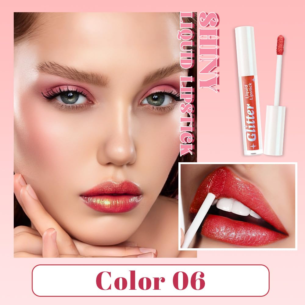 Red Metallic Lipstick for Women,Lightweight Glitter Sparkling Liquid Lipsticks,Shimmer Lip Gloss Stain Long Lasting Waterproof Smudge Proof Non-Drying 24 Hour Full Coverage Lip Makeup,Vegan