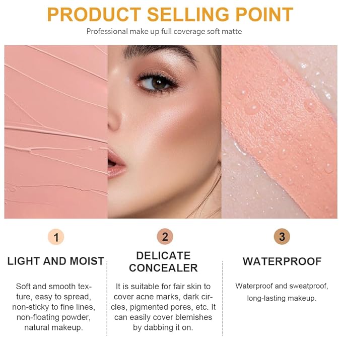 Kaely Pot Concealer Full Coverage Set,under Eye Brightener Concealer for Conceals Dark Circles,Waterproof Foundation Face Makeup Brush Kit,Color Correcting Concealer,Eye Ring corrector de ojeras 06