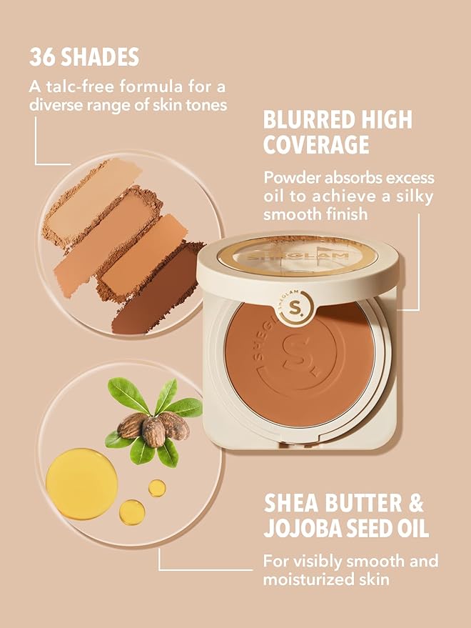 SHEGLAM SKin-Focus Full Coverage Powder Foundation Oil-Control Lightweight Face Pressed Powder Makeup-Porcelain