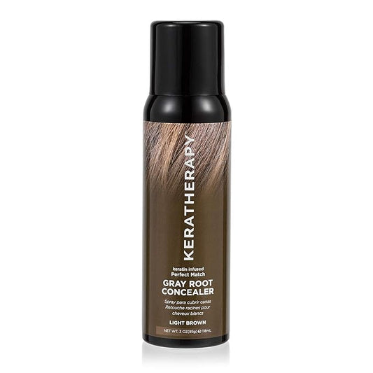 Keratherapy Keratin Infused Perfect Match Gray Root Concealer Spray, Light Brown, 3 oz, 118ml - Root Cover Up Spray to Hide Gray Roots - Keratin Therapy Hair Darkening & Temporary Scalp Concealer