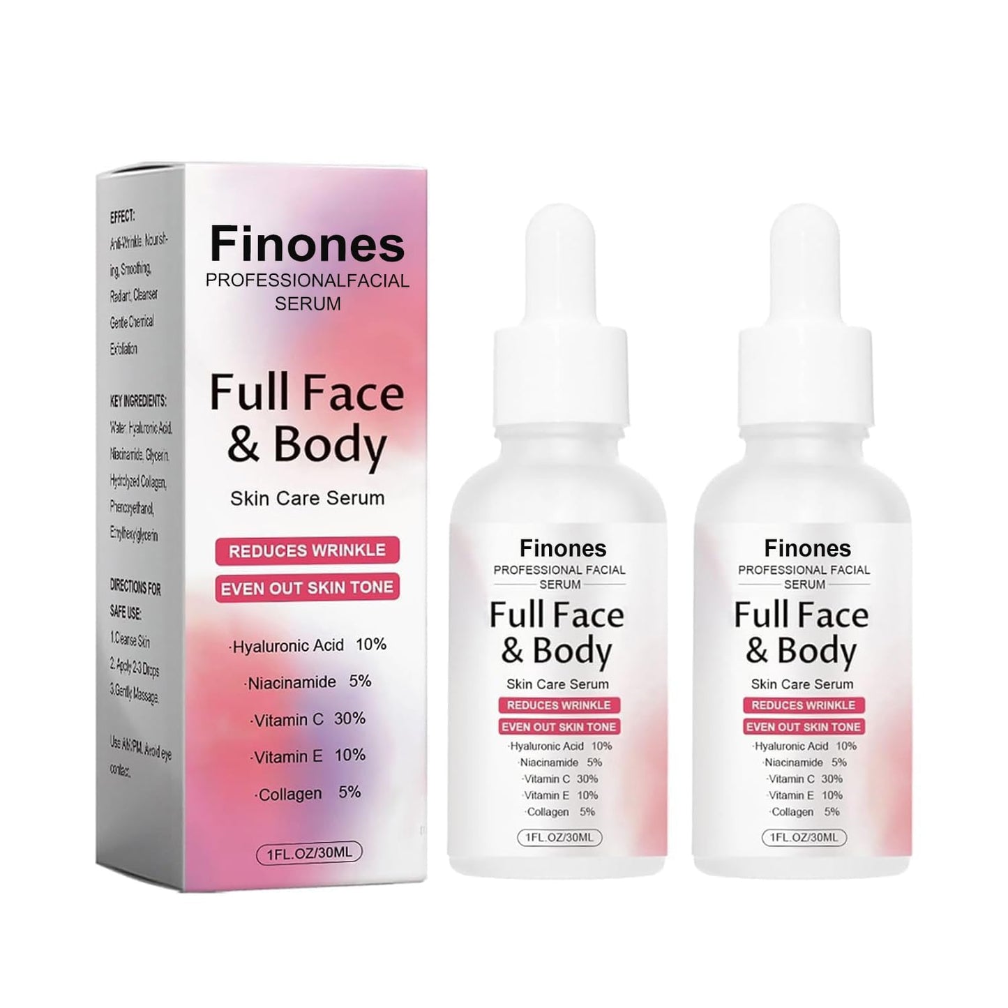 Skin Vitamin Serum, Finones Full Face and Body Serum, 5 in 1 Anti Wrinkle Firming Suero, Anti-Aging Essence, Lifting Firming Essence, Hydrate Moisturize, Reduce Fine Lines