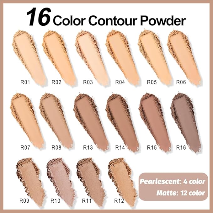 Professional Light Medium Brown Contour Highlight Palette,Multiple Full Coverage Makeup Palet for Correcting, Easy Blending, Long-lasting formula, Sculpt & Highlighting,Matte and Shimmer Finish, 16A