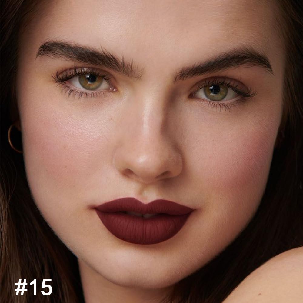 Kaely 2-in-1 Dark Deep Red Lip Liner & Lipstick Set Kit for Women, Matte Lips Kit with Lip Liner Lip Stains Long Lasting Waterproof 24 Hour Lipstick and Lip Liners Combo Lipliners Pencil Set 15