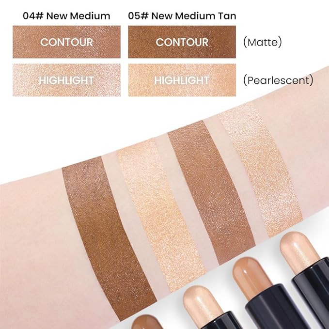 evpct 2in1 Face Shaping & Contouring Stick Cream Contour Concealer Bronzer Stick Makeup Kit for Face Highlighter Makeup Stick contorno maquillaje de maquillaje, NEW Medium + NEW Medium Tan