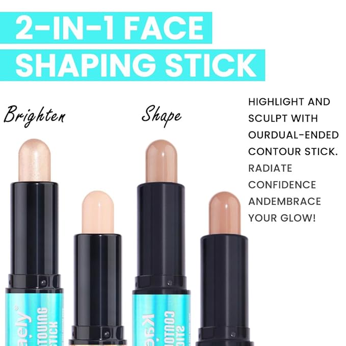 evpct 2in1 Face Shaping & Contouring Stick Cream Contour Concealer Bronzer Stick Makeup Kit for Beginner Face Highlighter Makeup Stick contorno maquillaje de maquillaje, NEW Fair + ORIGINAL Light