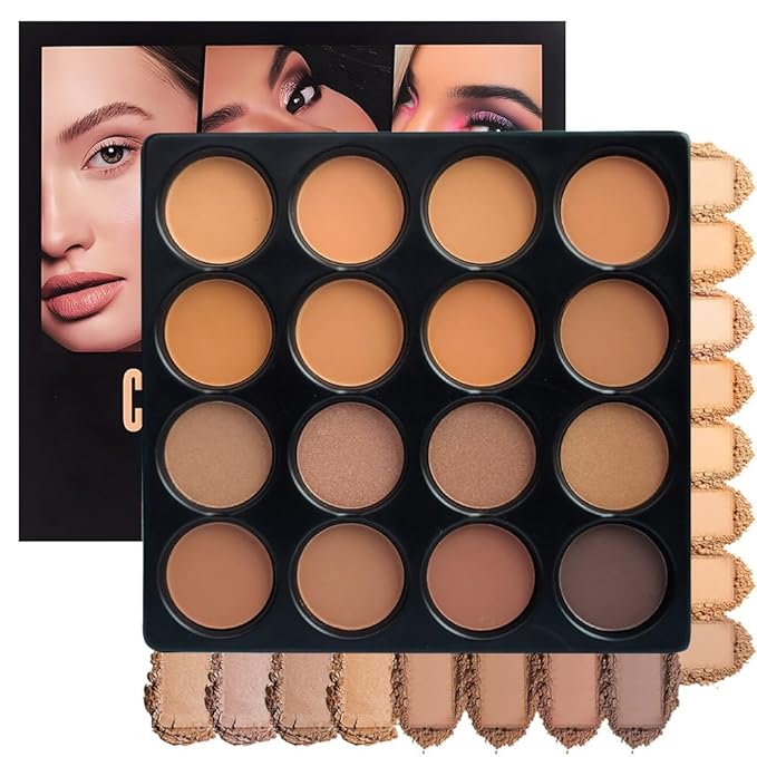 Professional Light Medium Brown Contour Highlight Palette,Multiple Full Coverage Makeup Palet for Correcting, Easy Blending, Long-lasting formula, Sculpt & Highlighting,Matte and Shimmer Finish, 16A