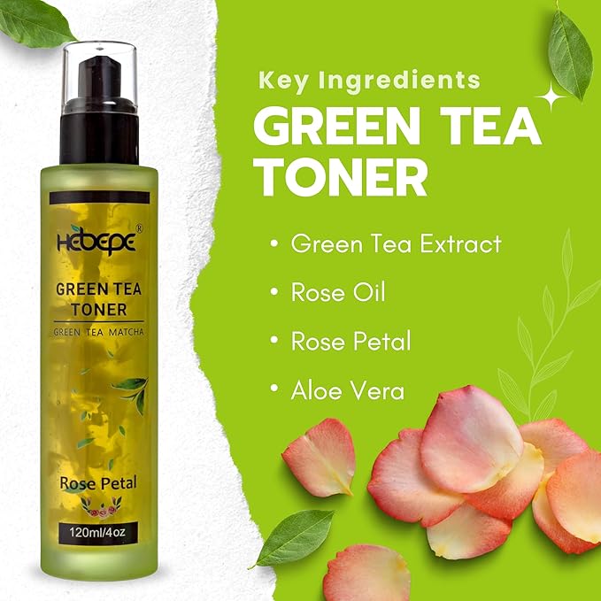 Green Tea Matcha Facial Toner with Rose Petal, Refreshing, and Soothing Face Toner, with Rose Oil, Aloe Vera,120ml