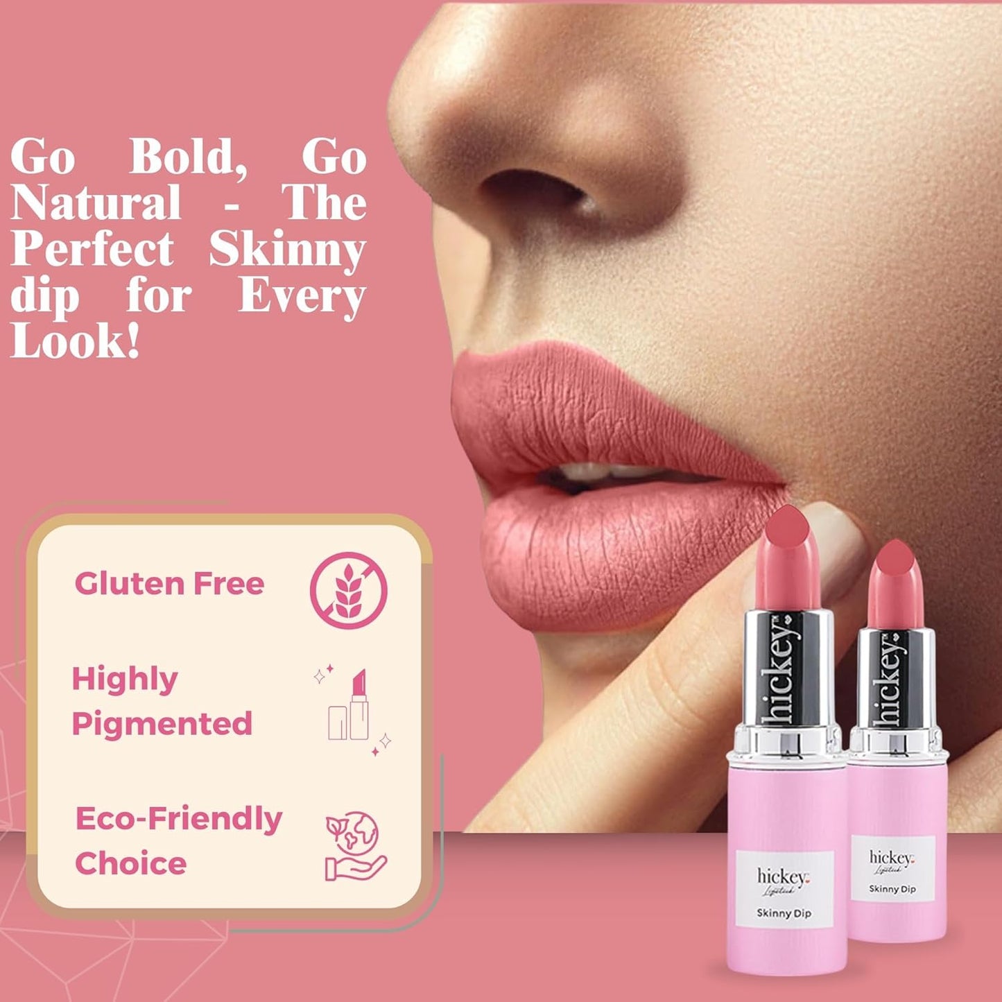 Hickey Lipstick Skinny Dip Light Pink Lipstick Refill - Long Lasting Lipstick for Women - Hydrating & Moisturizing Shade, Lip Color for Women, Gluten-Free & Vegan with Highly Pigmented