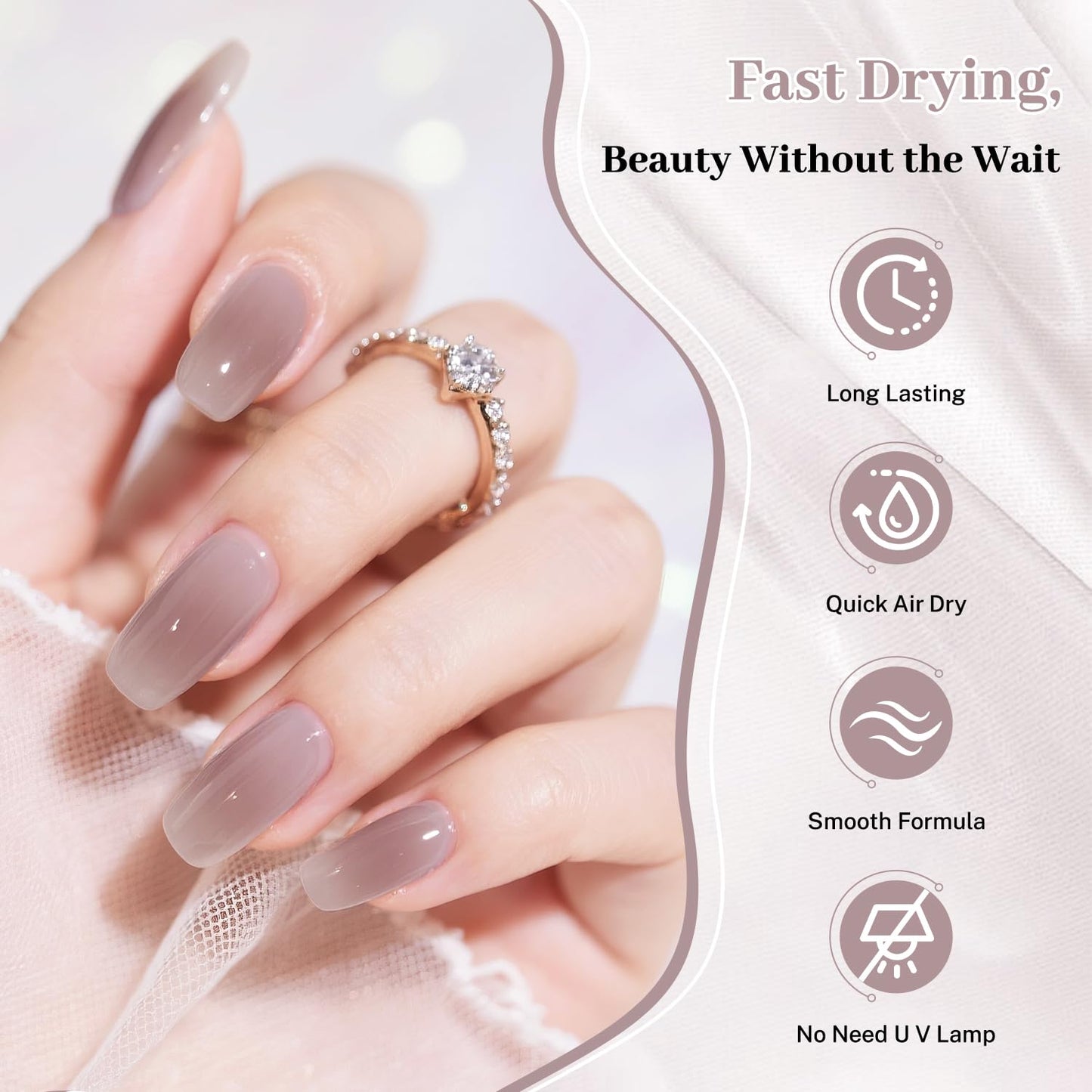 16.5ml Jelly Light Gray Nail Polish Large Volume Quick Dry Nail Polish, Long Lasting Shine, Fingernail Toenail Nail Art DIY Home Travel Nail Art Gift