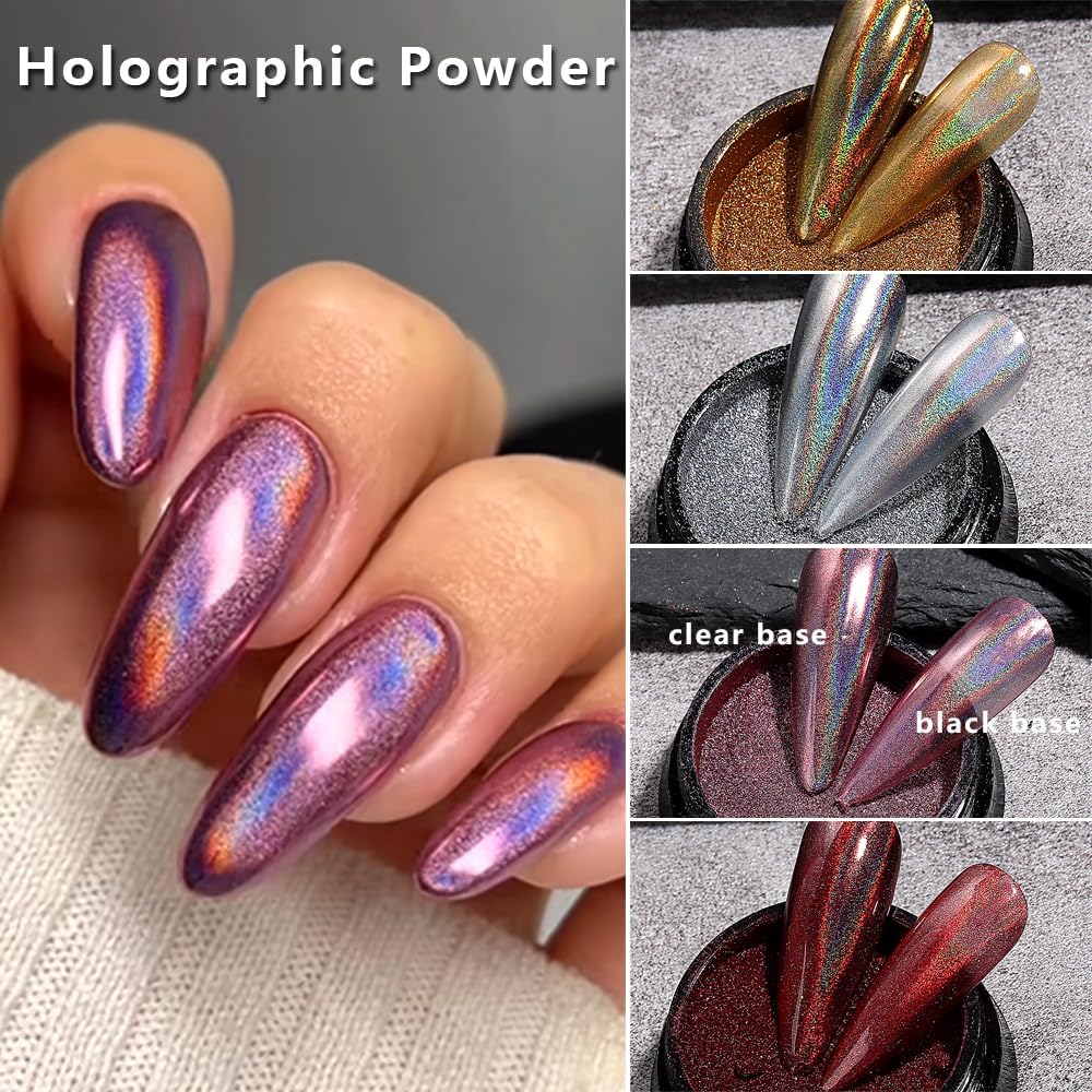 10Pcs Chrome Nail Powder Set, Holographic Unicorn Laser Nail Powder, Aurora Mermaid Iridescent Chameleon Mirror Effect Pigment Glitter Dust for Salon Home Nail Art DIY Decorations