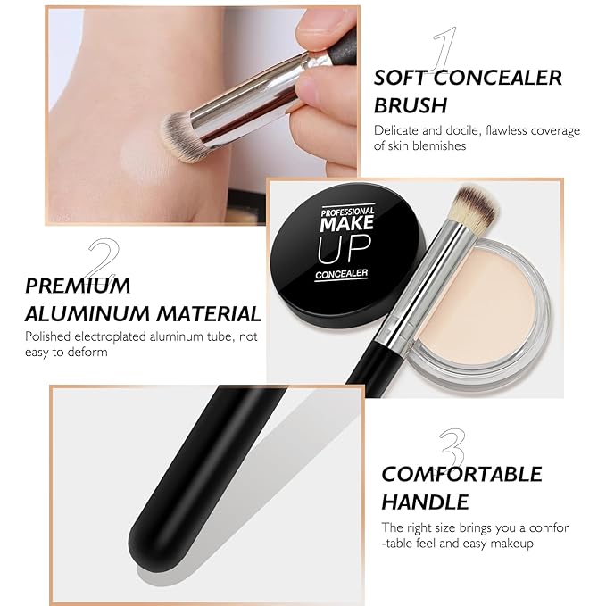 Cream Concealer Full Coverage Makeup, Matte Color Correcting Concealer with Brush, Waterproof, Conceals Blemish, Pores and Spots, Under Eye Makeup Concealer for Dark Circles (#03 NETURAL)
