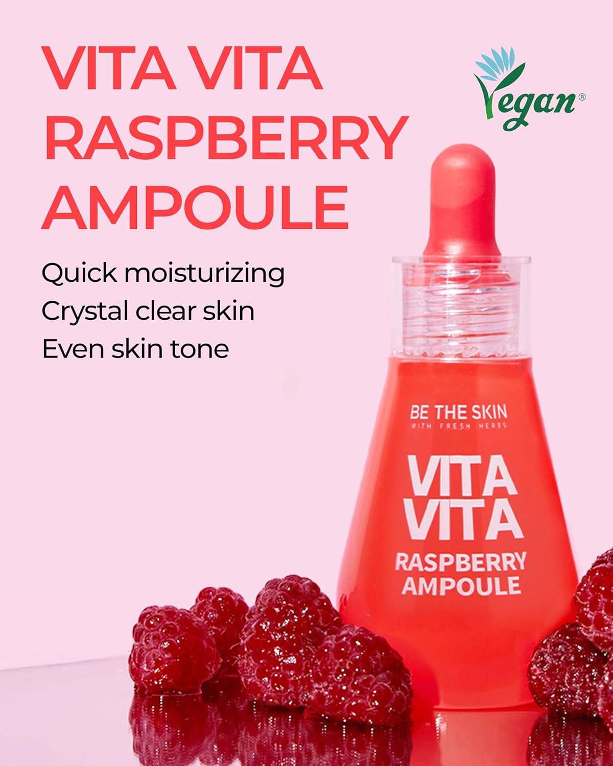 Vitavita Raspberry Ampoule - Radiance Boosting Face Serum for Even Skin Tone and Enhanced Elasticity with Niacinamide, Vitamin C, 11 Peptides, 1.01 fl.oz.